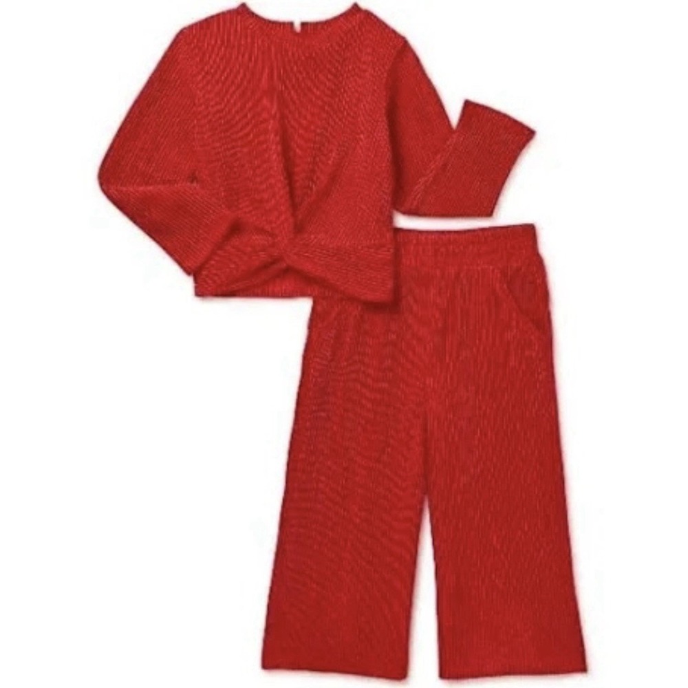 Wonder Nation Baby and Toddler Girl Holiday Top and Pants, Red 2 Piece Set, 3T‎
